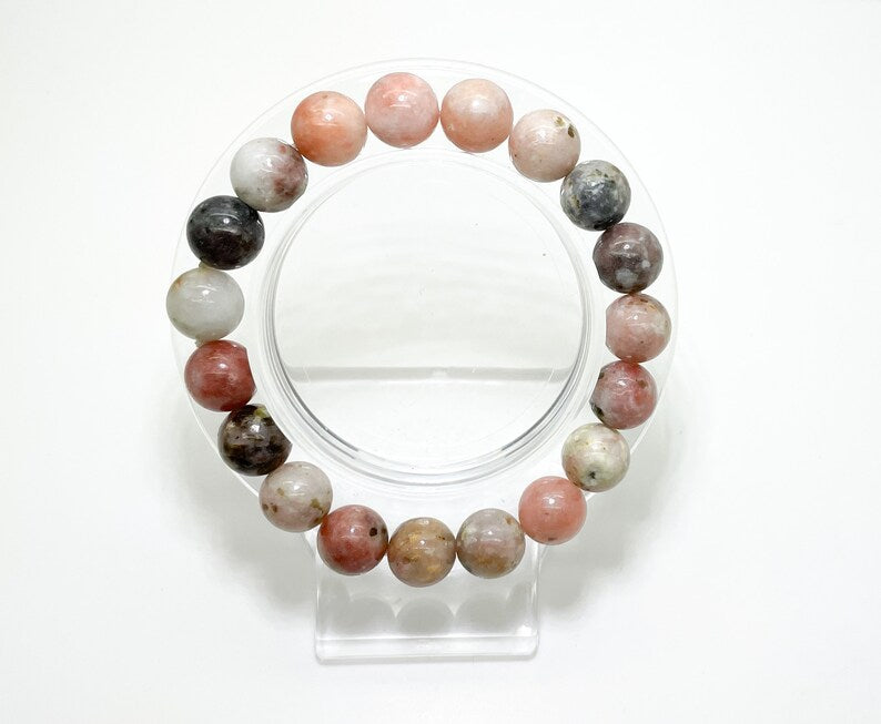 Natural Rhodonite Gemstone Stretch Bracelet, 10mm