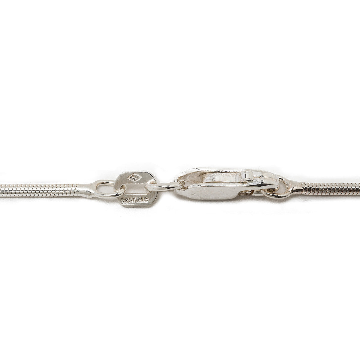 Sterling Silver 925 snake chain showing lobster claw clasp.