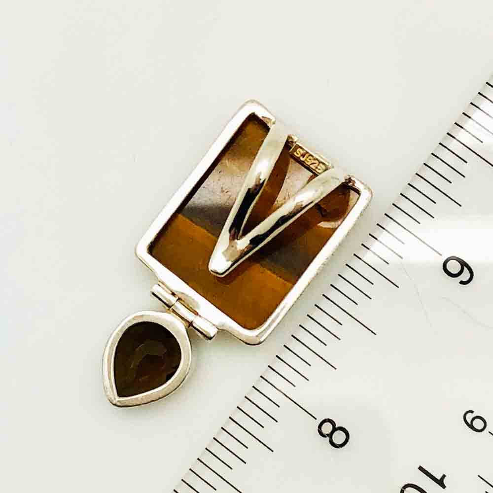 Sterling Silver and Smokey Quartz Tigers Eye Enhancer/Pendant