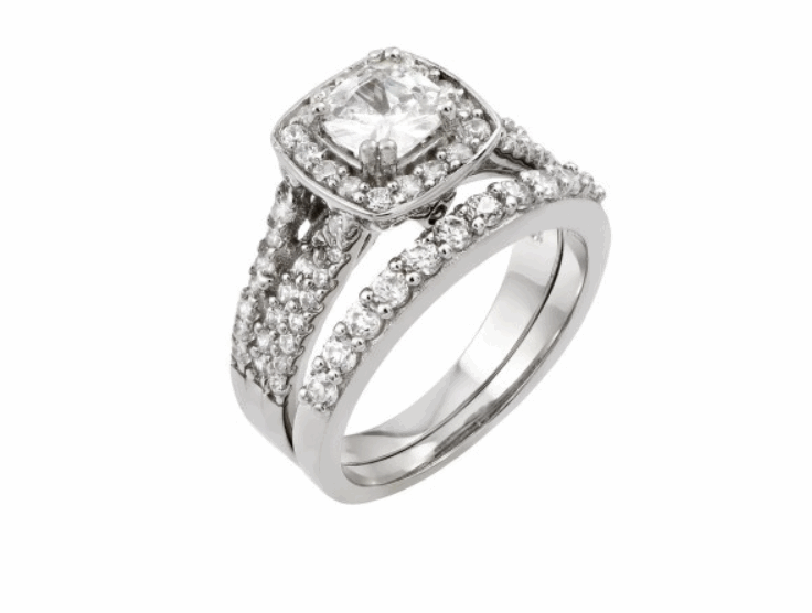Sterling Silver CZ Engagement Ring Set