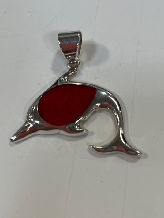 Enhanced Sponge Coral Dolphin Silver Pendant