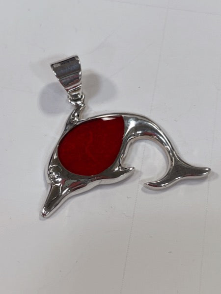 Enhanced Sponge Coral Dolphin Silver Pendant