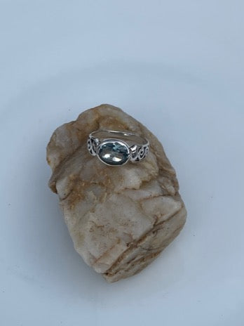 Blue Topaz Semi-Precious Oval shape Sterling Silver Ring