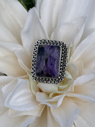 Charoite and Sterling Silver Ring-size 8