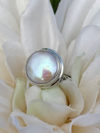 Sterling Silver Coin Pearl Ring