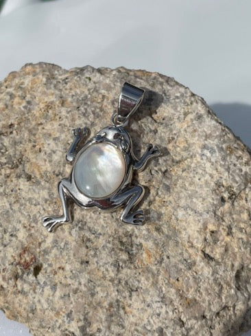 Mother of Pearl and Sterling Silver Frog Pendant