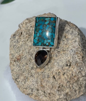Turquoise and Smokey Topaz Sterling Silver Enhancer