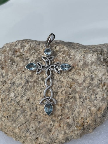 Blue Topaz Sterling Silver Cross