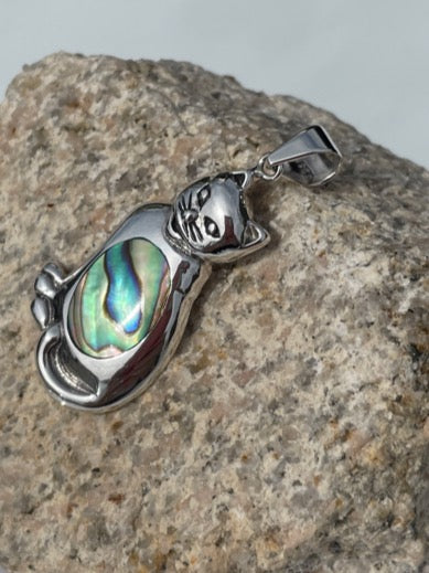 Abalone Sterling Silver Cat Pendant