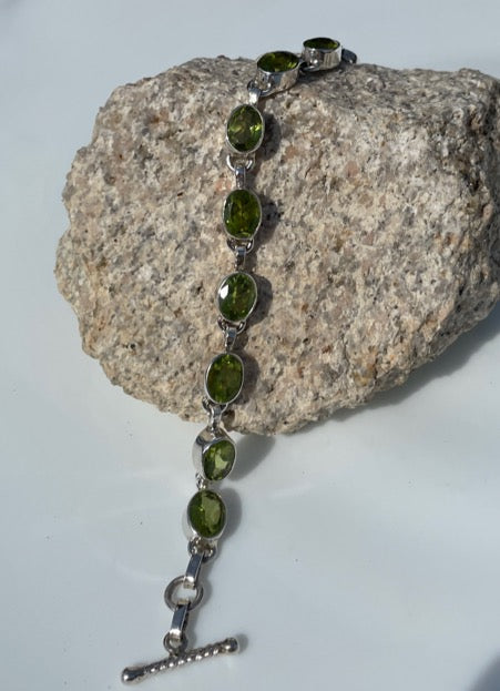Genuine Peridot Semi-Precious Bracelet - toggle clasp