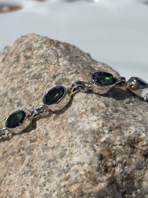 Genuine Mystic Topaz Sterling Silver Bracelet - with a toggle clasp