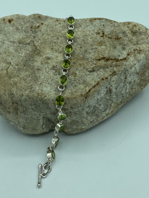 Genuine Peridot Semi-Precious Bracelet - toggle clasp