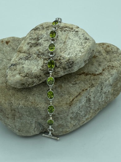 Genuine Peridot Semi-Precious Bracelet - toggle clasp