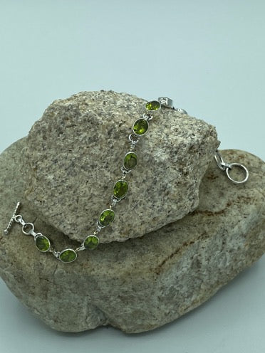 Genuine Peridot Semi-Precious Bracelet - toggle clasp