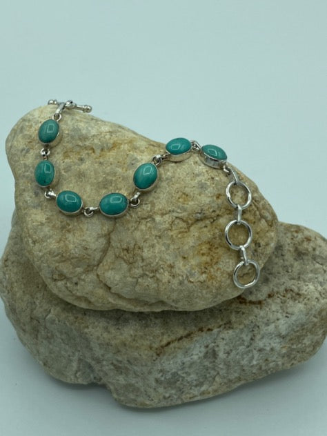 Turquoise Sterling Silver Toggle Bracelet 7"-7.5"