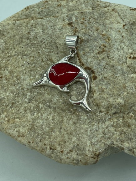 Enhanced Sponge Coral Dolphin Silver Pendant