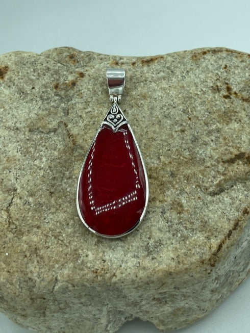 Sterling Silver and Red Coral Pendant