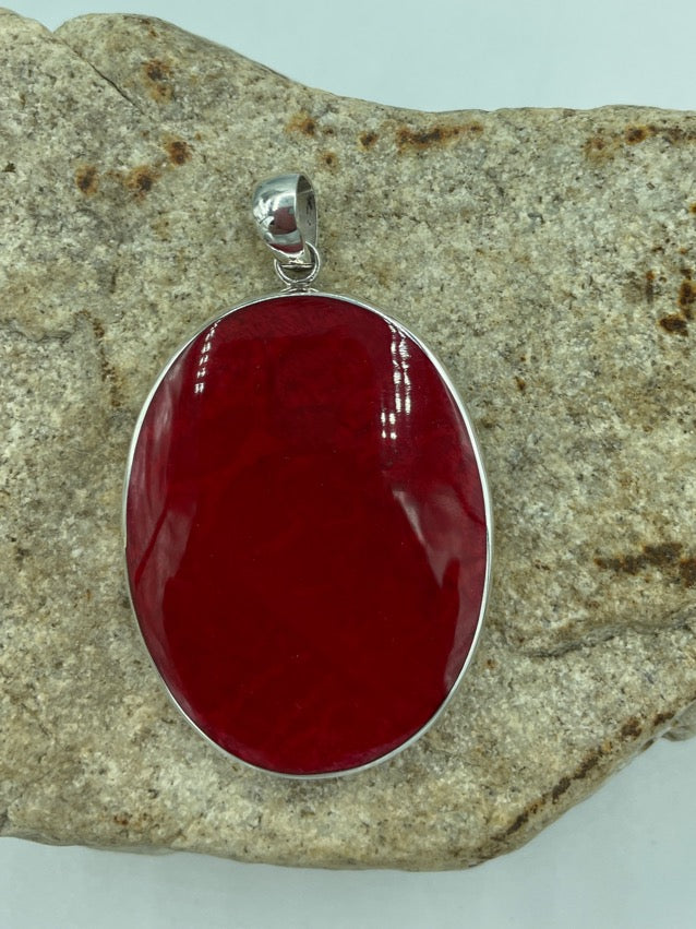 Mother of Pearl and Red Coral Double sided Sterling Silver Pendant