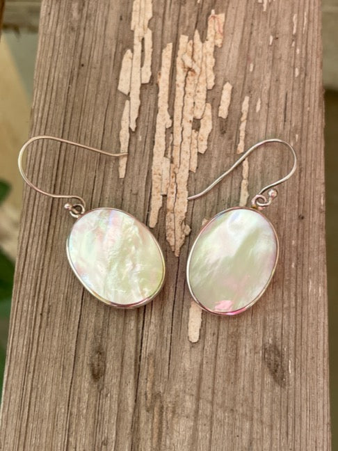 Double Sided Sterling Silver Earrings - Mother of Pearl or Red Coral