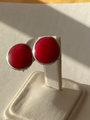 Red Coral Sterling Silver Stud Earrings