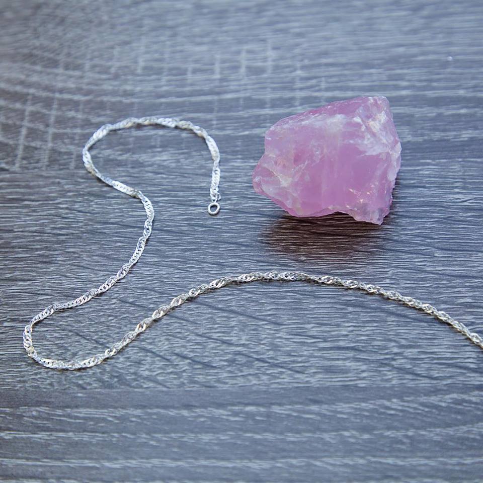 1.2MM Sterling Silver Singapore Chain with Lobster Claw Clasp with rose quartz