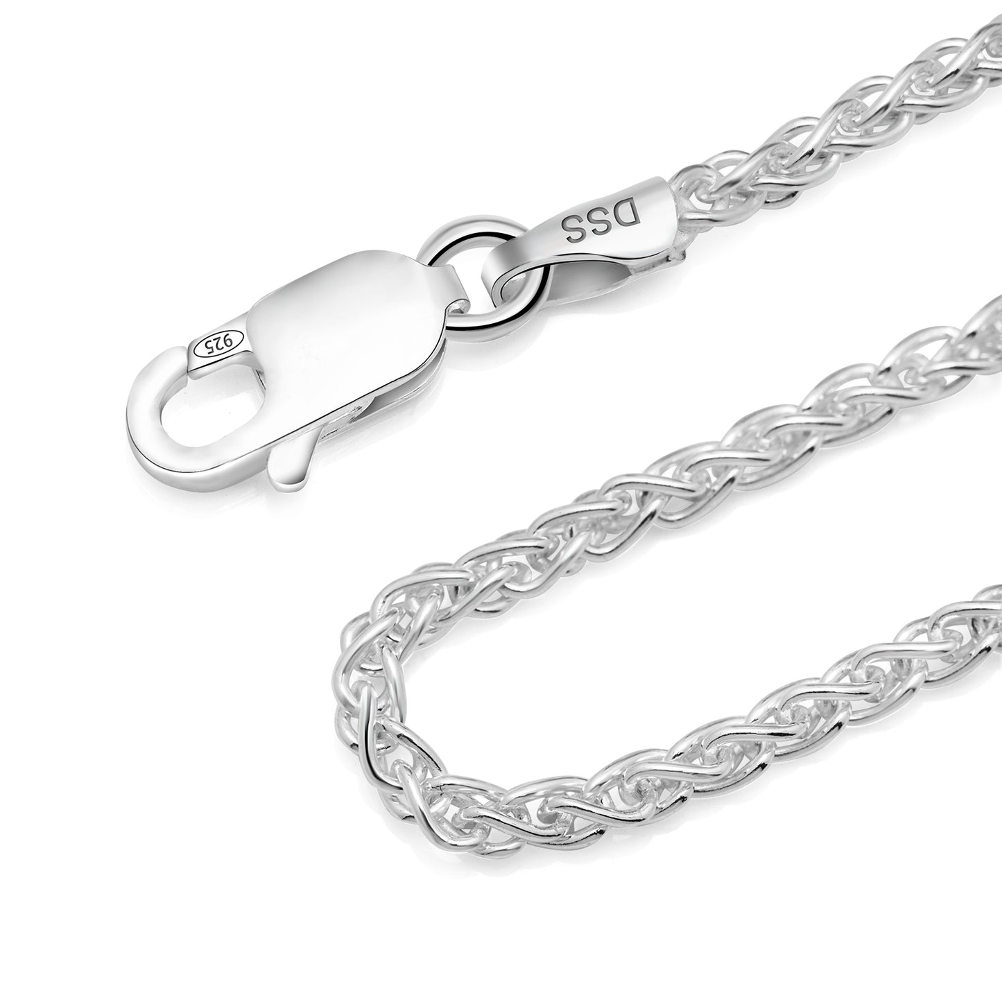 925 Sterling Silver Wheat Chain 1.5MM or 2MM with a Lobster Claw Clasp 16"-30"