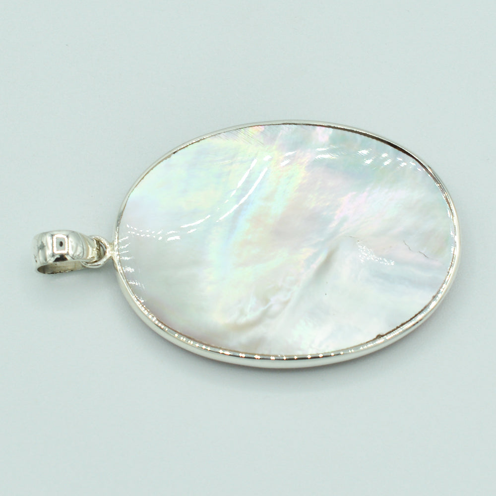 Mother of Pearl and Red Coral Double sided Sterling Silver Pendant