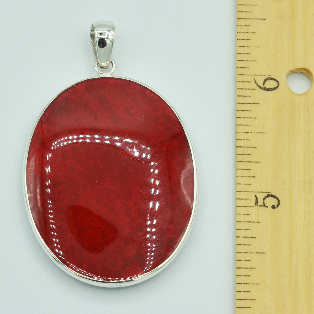 Mother of Pearl and Red Coral Double sided Sterling Silver Pendant
