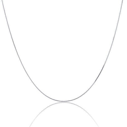 925 Sterling Silver 1MM Box Chain - Rhodium Plated - Lobster Claw Clasp - Size 16"-36"