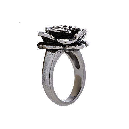Designer Stainless Steel Rose Ring. Sizes 5-10. This ring will not tarnish or dent. There is a bracelet to match as well as rose flower earrings and rose flower pendants.