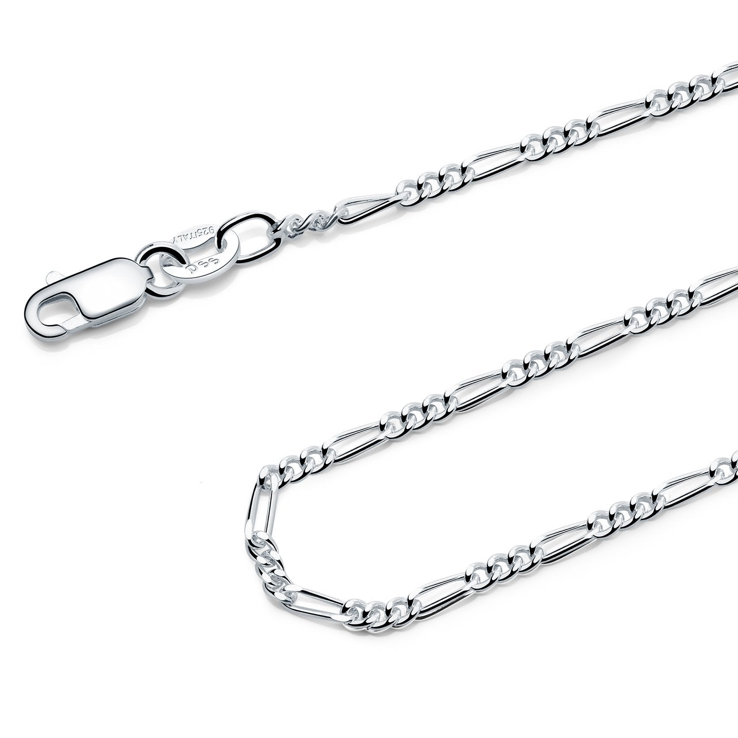 1.8MM Sterling Silver Figaro Chain For Men and Women. Perfect for pendants. Lobster claw clasp.