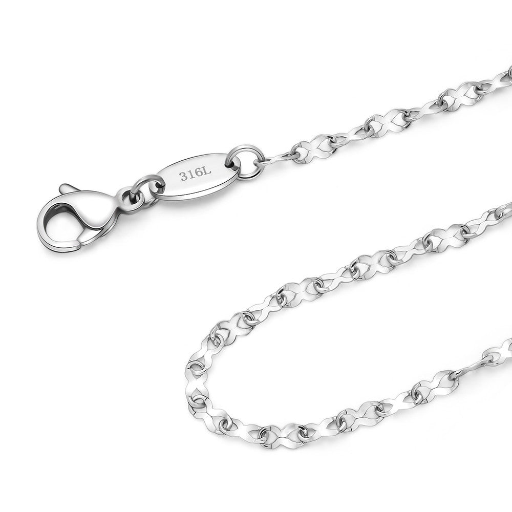 2MM Stainless Steel Infinity Ribbon Anklet. anti tarnish. 9", 10", 11". This is a strong chain and a comfortable anklet. Will not scratch or pull hair.