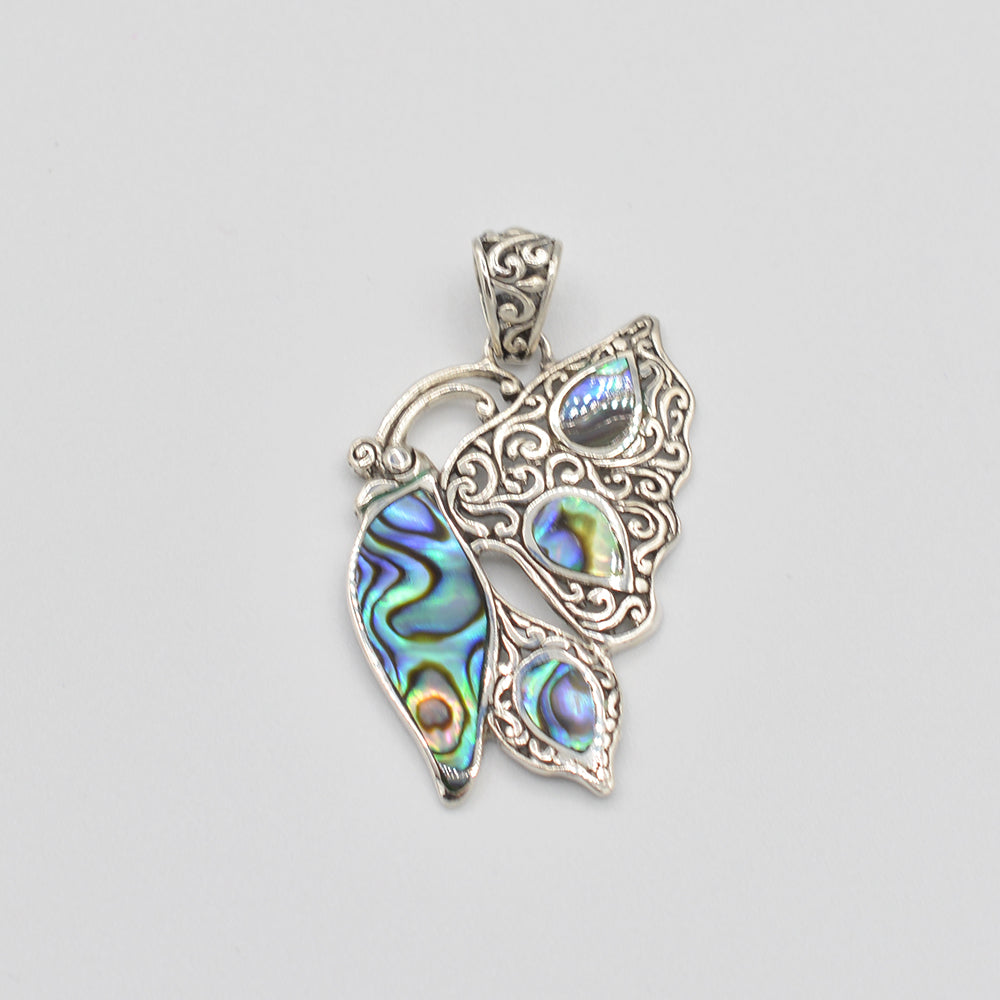 Sterling Silver Abalone or Mother of Pearl or Red Coral Butterfly Pendant