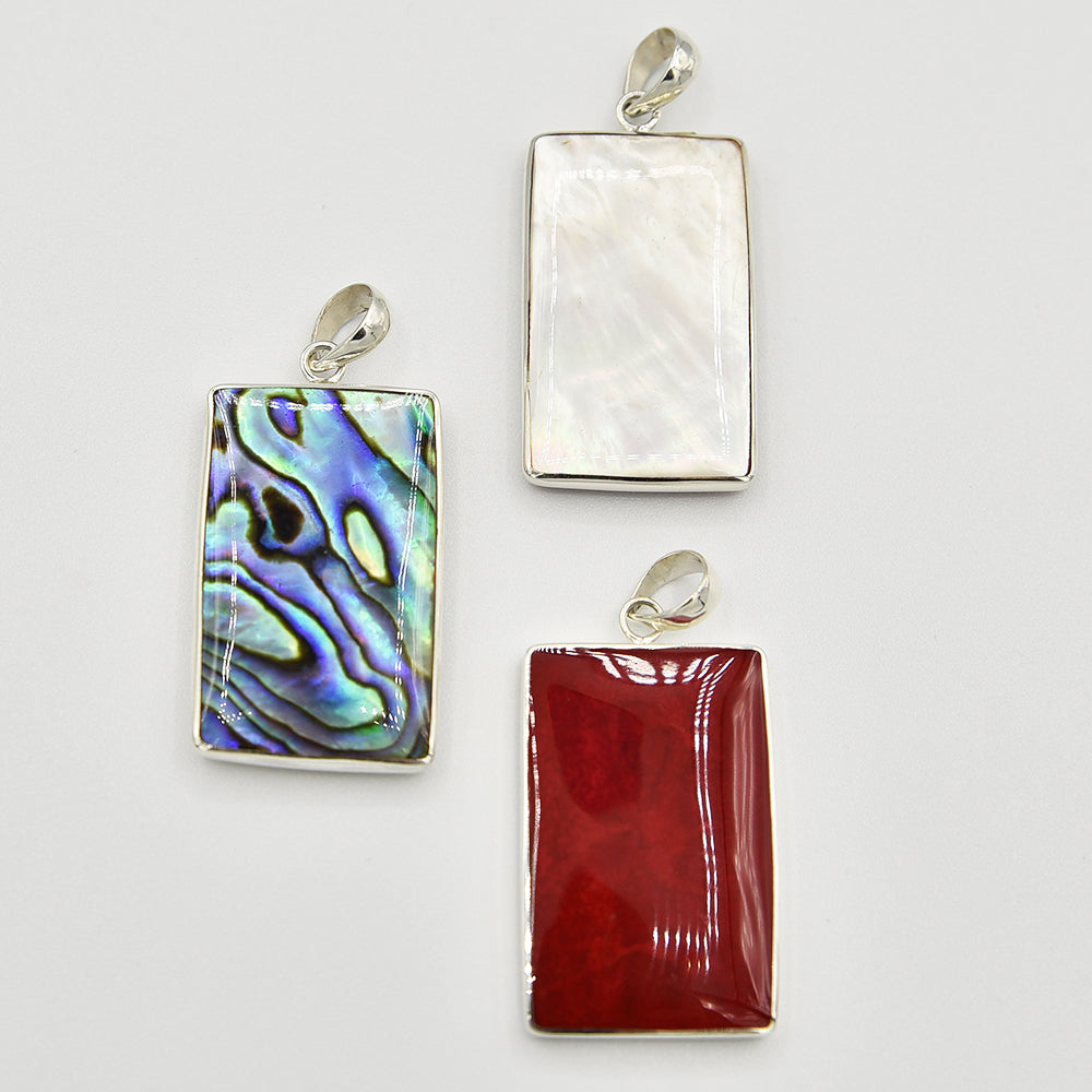 Mother of Pearl, Abalone and Coral Double Sided Pendant