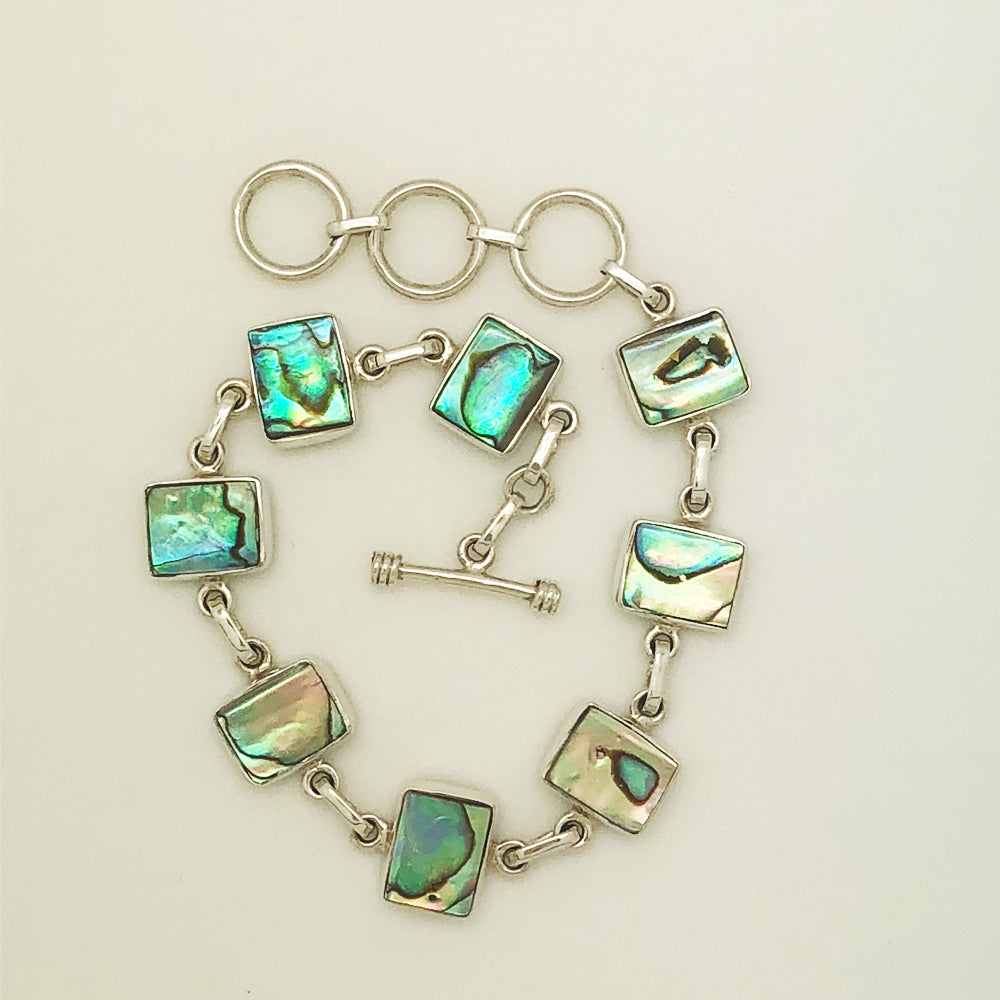 Abalone Sterling Silver adjustable toggle Bracelet 7"-8.5". Rectangle shape pieces of Abalone