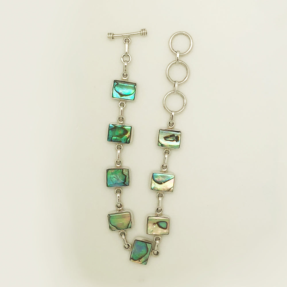 Abalone Sterling Silver adjustable toggle Bracelet 7"-8.5". Rectangle shape pieces of Abalone