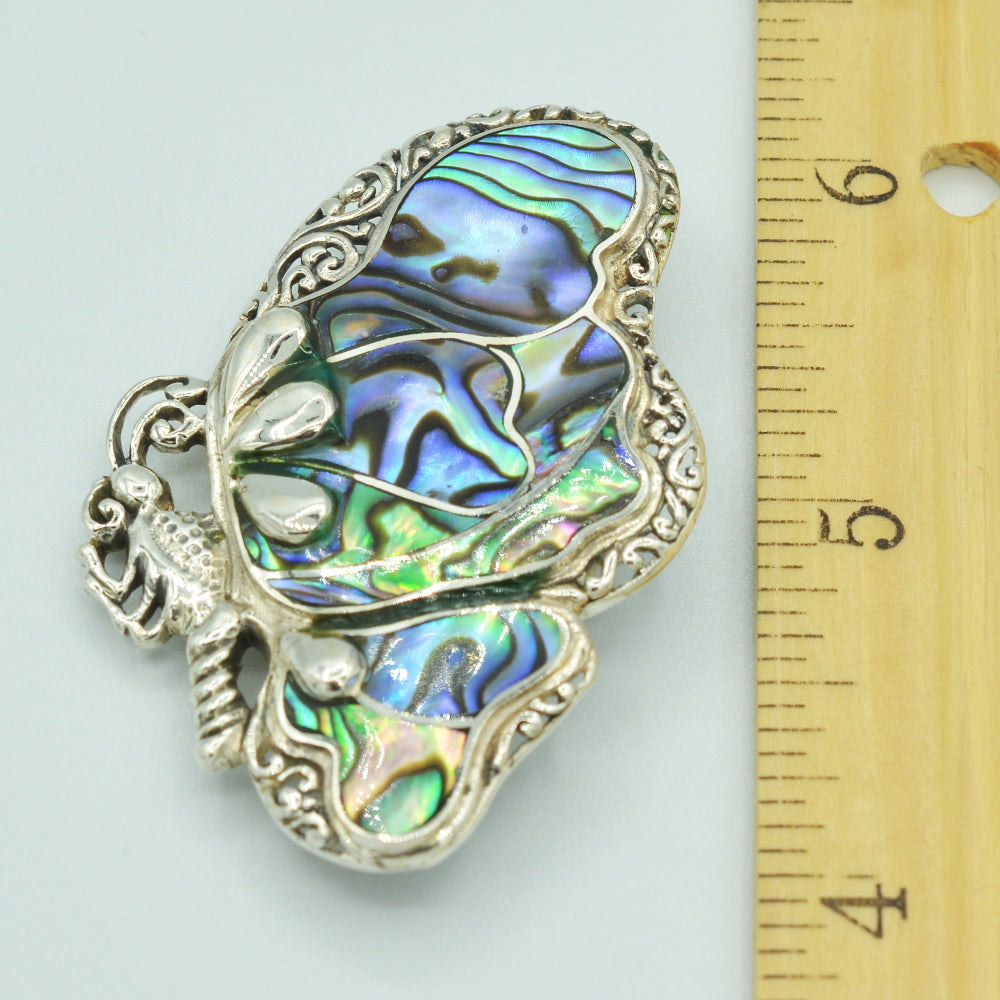 Large Butterfly Sterling Silver Pendant which can also be worn as a Brooch or a Pin - Available in Inlaid Mother-of-Pearl or Inlaid Abalone
