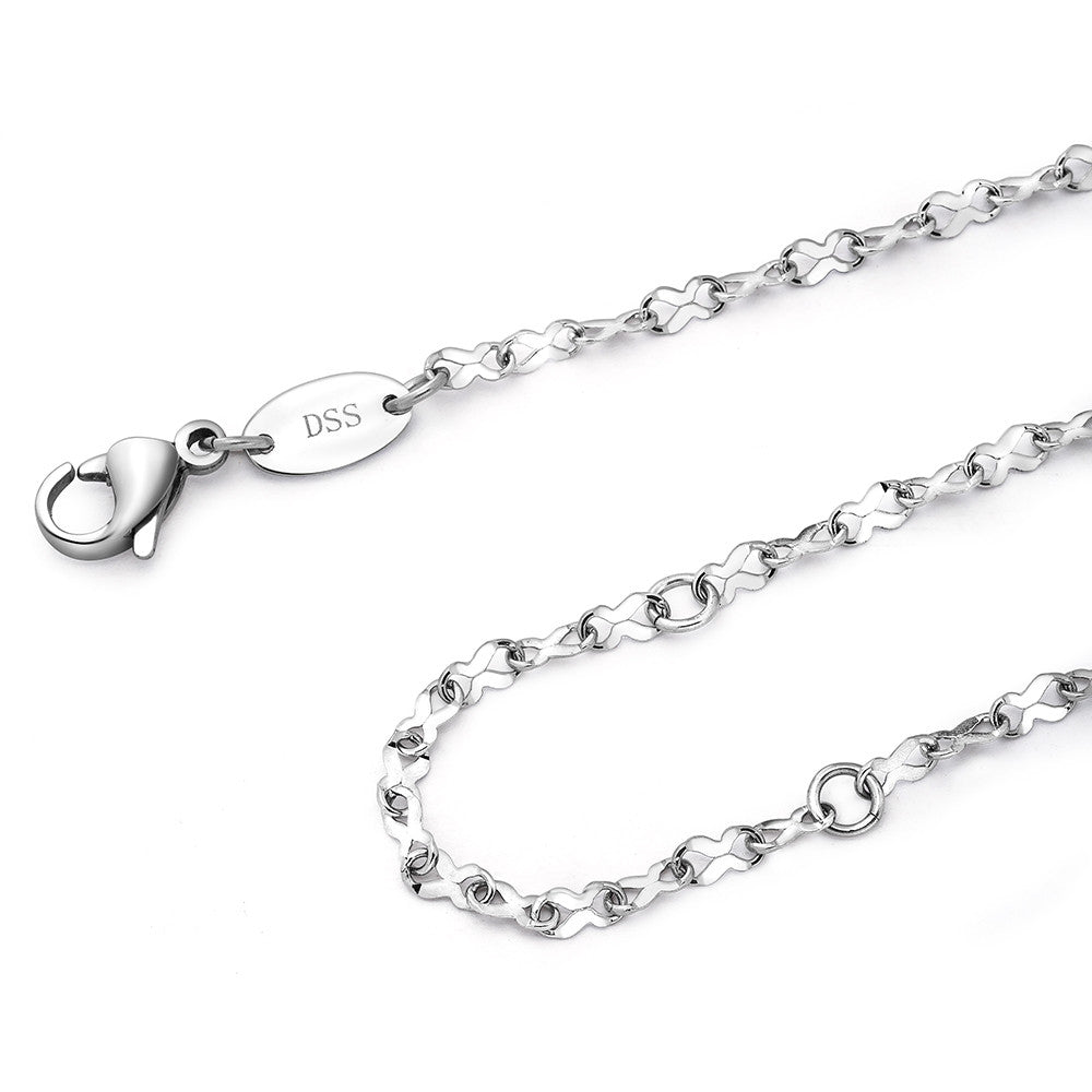 2MM Stainless Steel Infinity Ribbon Adjustable Chain stainless steel chain. Does not tarnish. Shiny.. Adjustable chain.. 16", 18", 20", 22"
