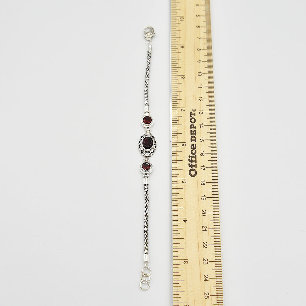 Garnet Sterling Silver Bracelet 7"-7.5"