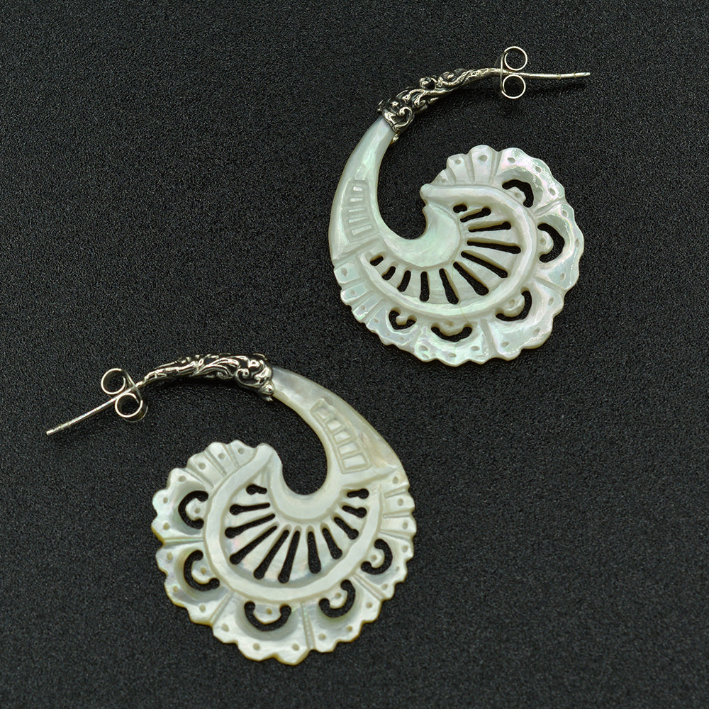 Mother of Pearl Sterling Silver Earrings Hand Carved-2 styles