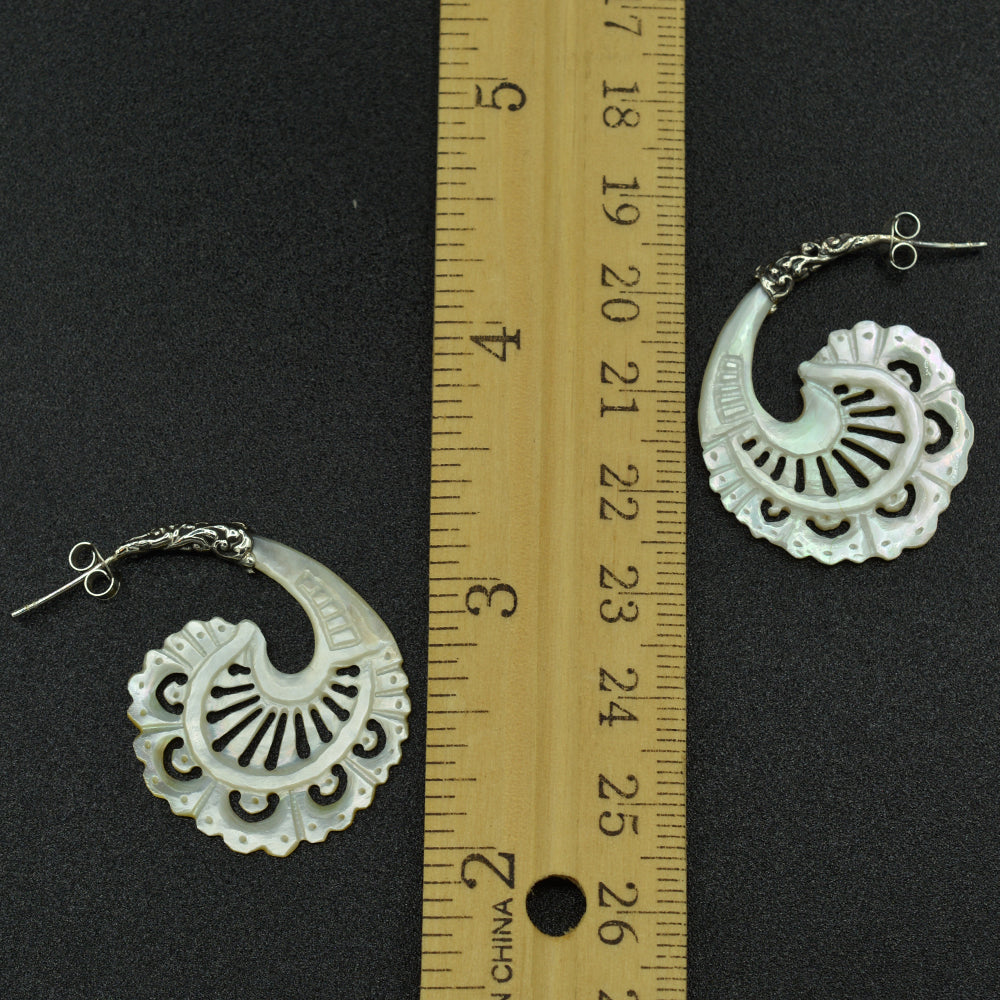 Mother of Pearl Sterling Silver Earrings Hand Carved-2 styles