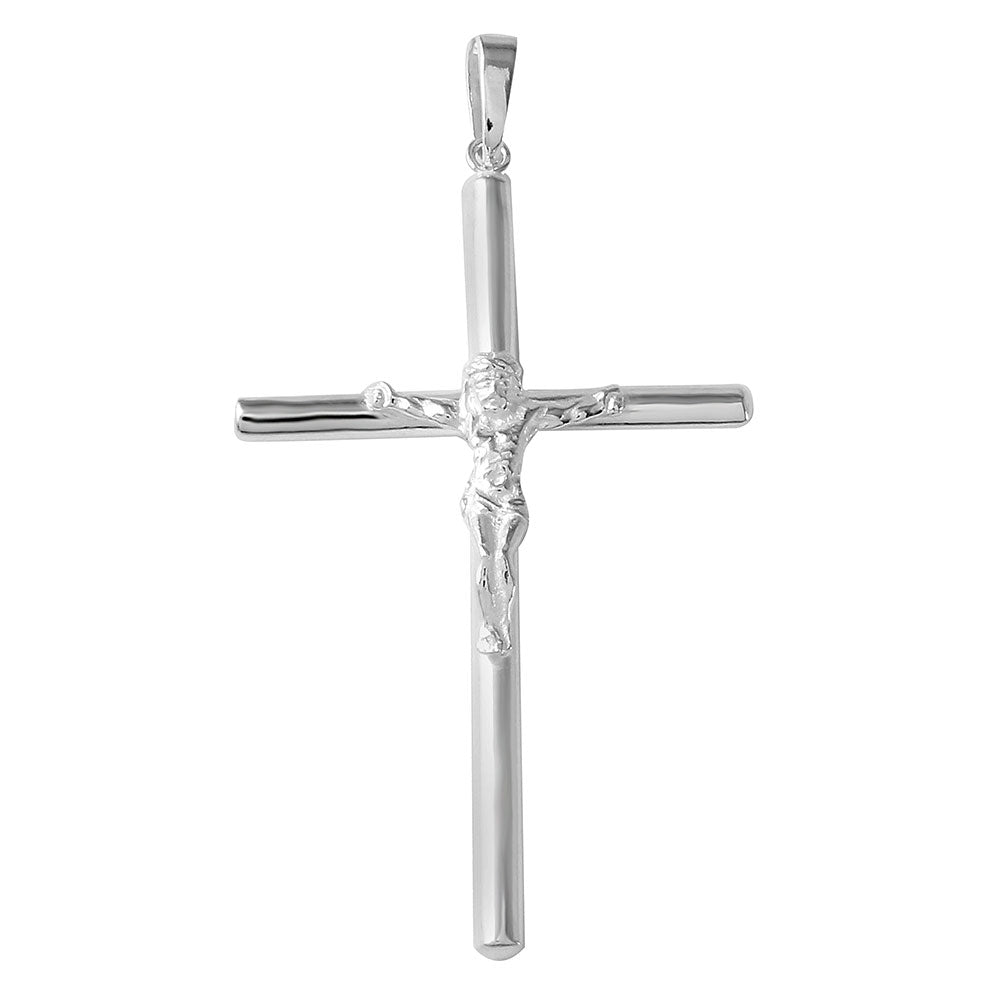 Sterling Silver Crucifix Pendant High Polish 2" by 1.5"