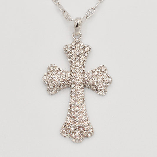 Clear Crystal Pave' Cross- Rhodium Plated