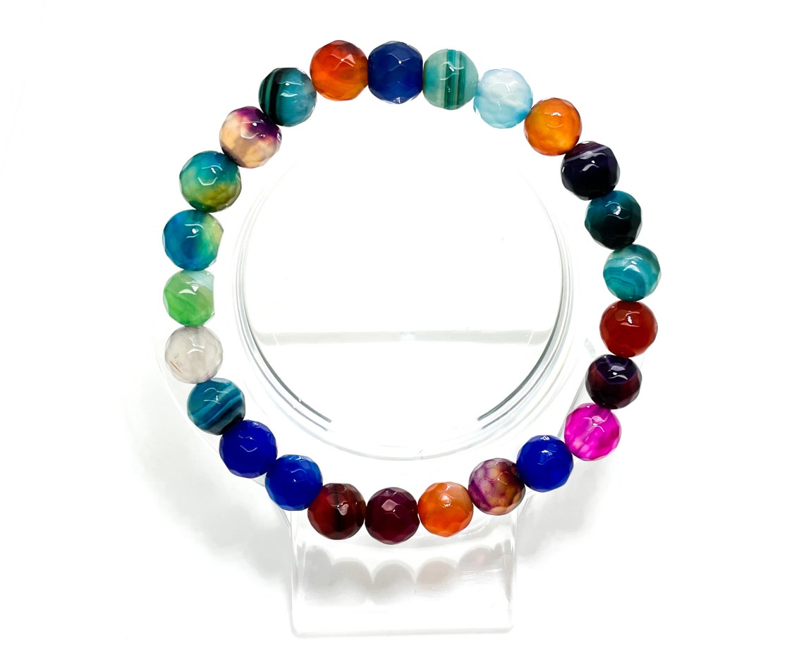 Colorful Rainbow Agate Faceted Gemstone Beads Bracelet