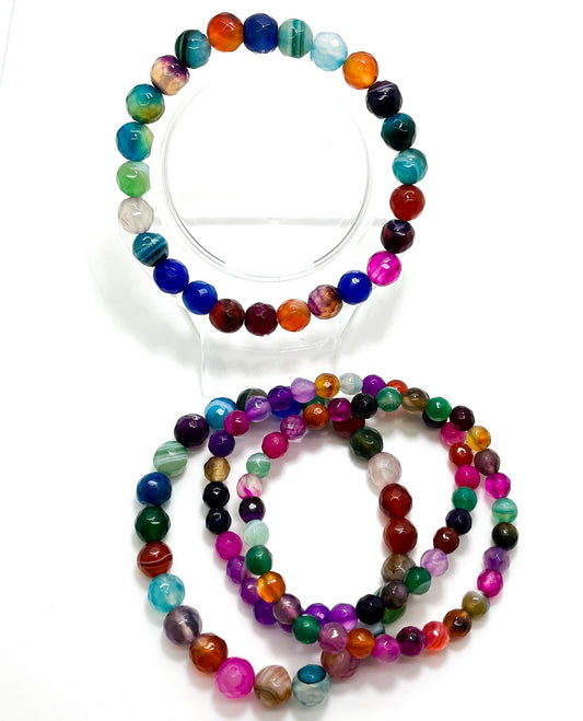 Colorful Rainbow Agate Faceted Gemstone Beads Bracelet