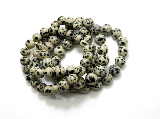 Dalmatian Jasper Smooth Round Gemstone Stretch Elastic Cord Bracelet