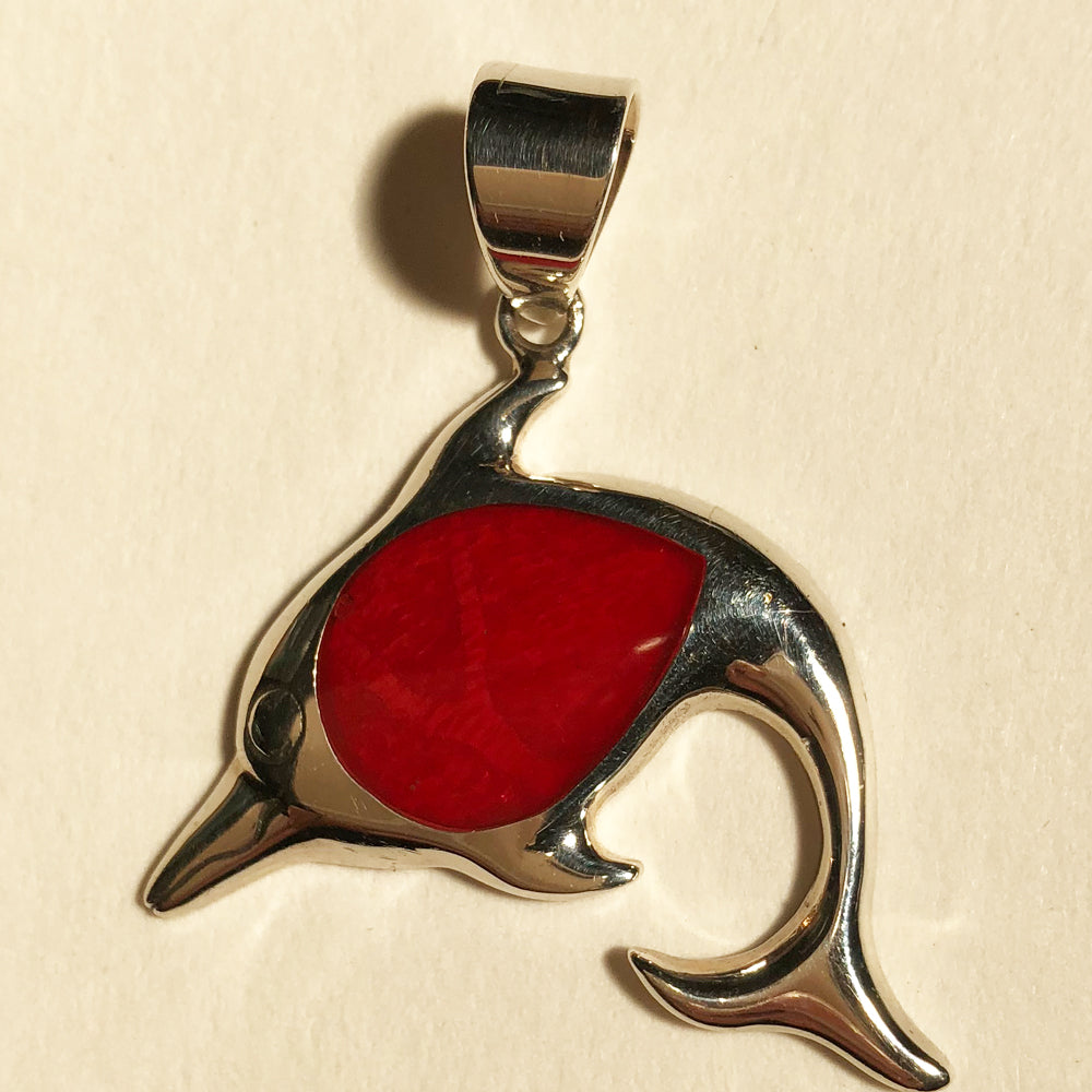 Enhanced Sponge Coral Dolphin Silver Pendant