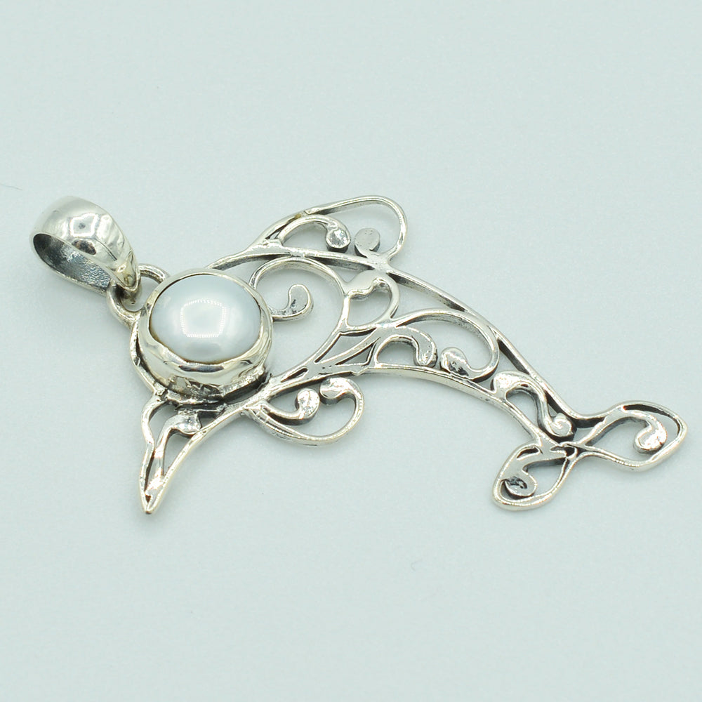 Fresh Water Pearl Sterling Silver Dolphin Pendant
