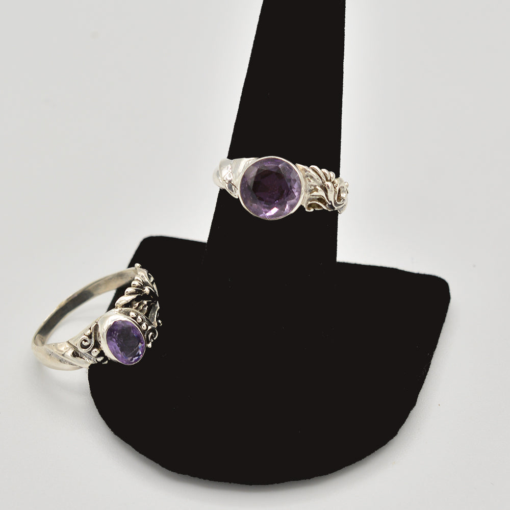 Amethyst round semi-precious stone Sterling Silver Ring, size 7 and size 10