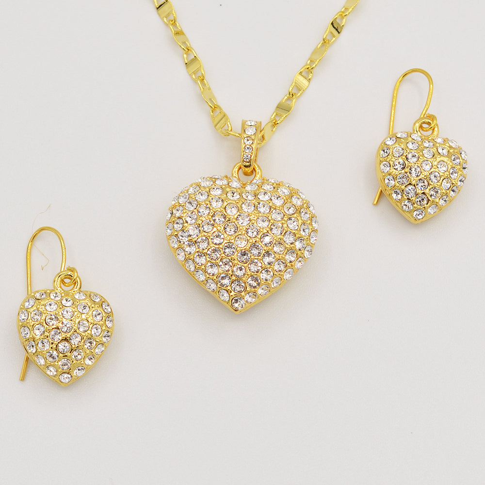 Clear Crystal Pave' Heart Earrings - Gold Plated